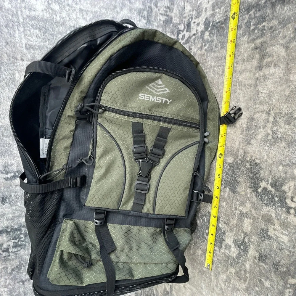 SEMSTY Outdoor Day Backpack Olive Green Black Polyester Multi-Zipper Ripstop